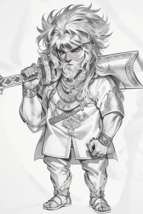 Drawing of a man with a sword in his hand, picture of an adult male warrior, beautiful line drawing, as a dnd character, official character art, ancient blacksmith god, Very detailed character design, caleb from critical role, line work concept art, norse ...