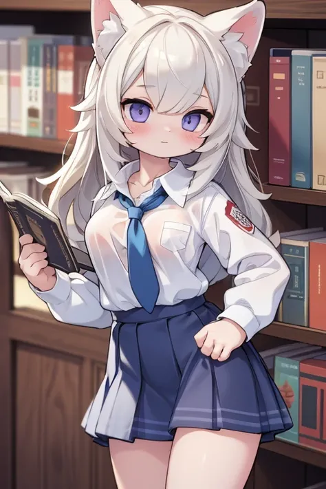 Sexy Cat Girl. In a Library. Wearing a school uniform. NSFW