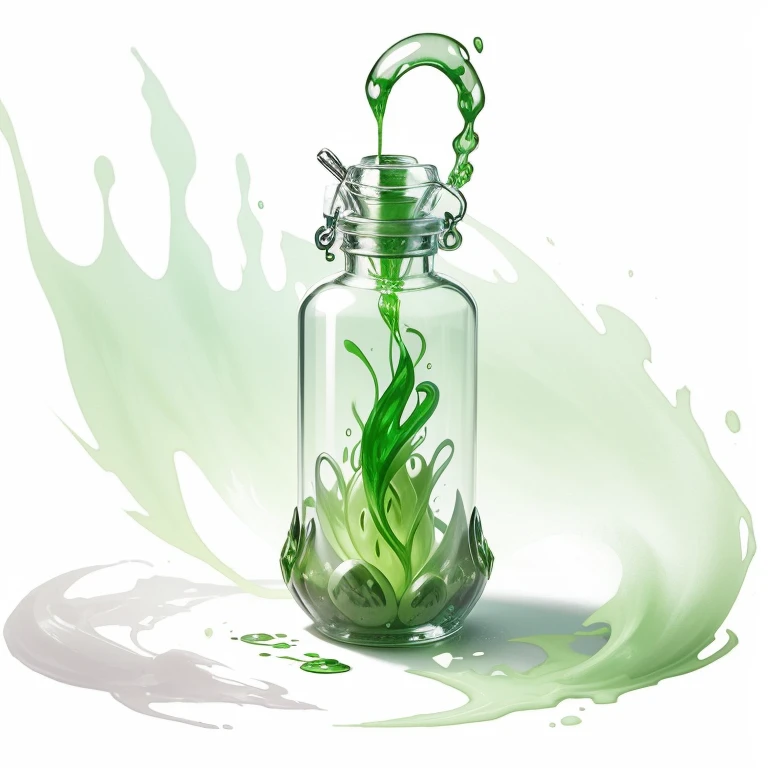 Vial of venom filled of (green poison liquid), MagicItem_v1, (color splash white background)