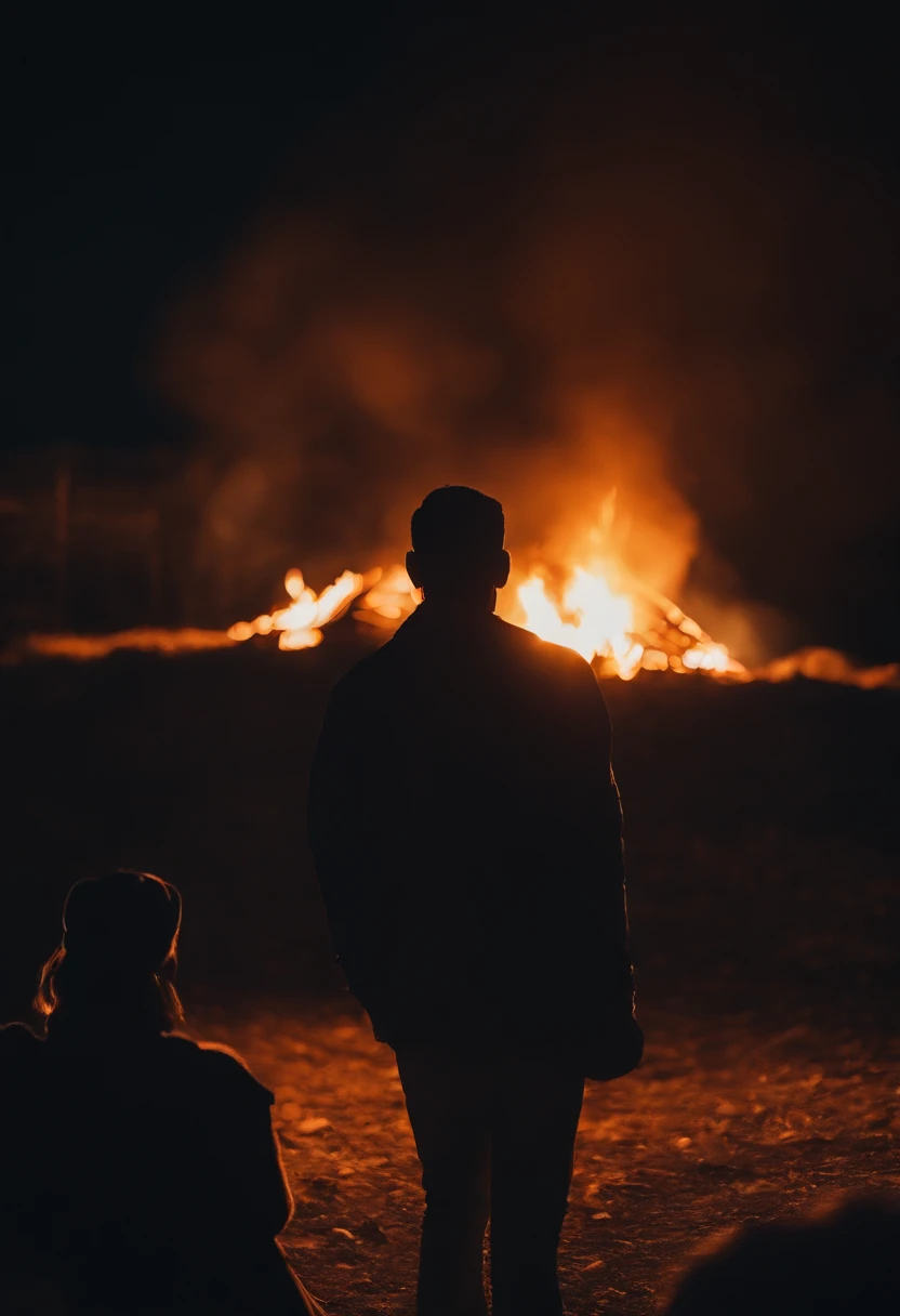 a night sky shot with a bonfire in the foreground, allowing the glowing embers and flames to illuminate the surroundings and create a captivating atmosphere