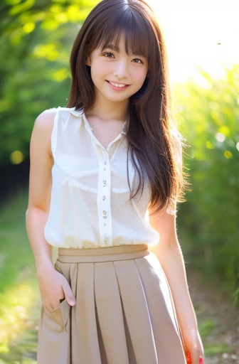 highest quality, soft light, ultra high resolution, (realistic:1.4), full_body,RAW photo, 1 japanese girl, alone, cute, (pupil, light in the eyes), detailed beautiful face,(High resolution details of human skin texture), (long hair), outdoor, Y-shirt,skirt...