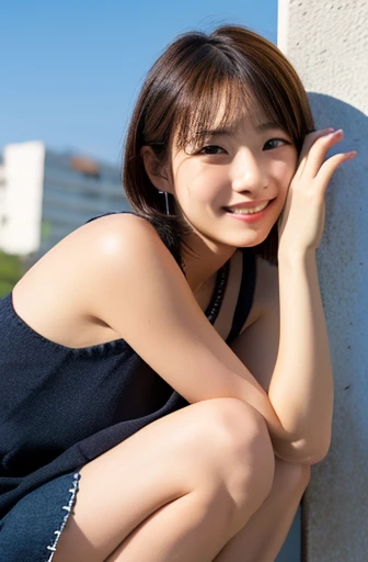 highest quality, soft light, ultra high resolution, (realistic:1.4), full_body,RAW photo, 1 japanese girl, alone, cute, (pupil, light in the eyes), detailed beautiful face,(High resolution details of human skin texture), (short hair), outdoor,skirt, (portr...