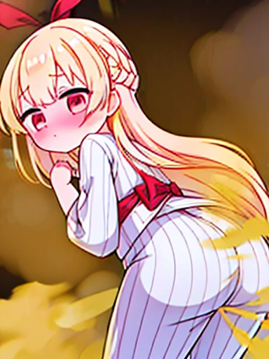 1 girl、Nodoka(Buruaca)、8K、must-have、anime、fart、shyness、blush、lots of yellow gas、Yellow gas comes out from the butt、animeチック、Are standing、Gray yukata、white obi、red eyes、long hair、Gentle Pose、blonde、Hold your stomach