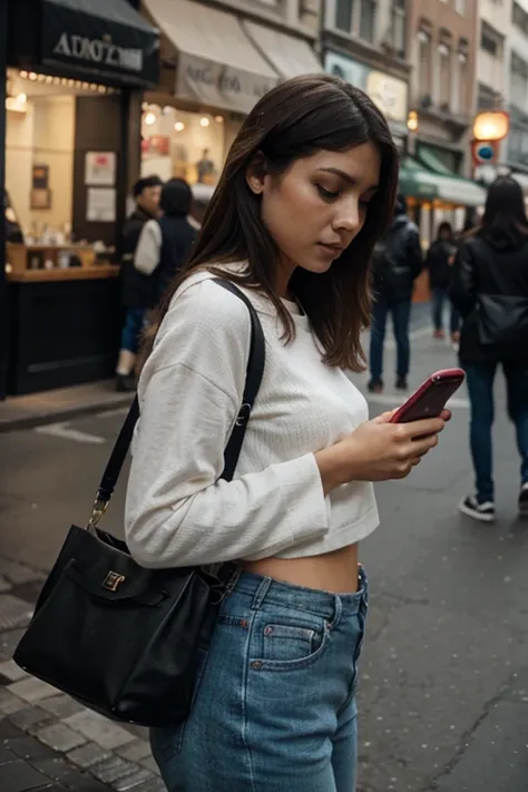 Realistic person with cell phone in hand and sad