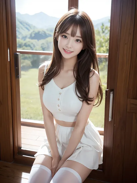 high school, (knee socks), (innocent and elegant girl: 1.2), (layered hairstyle, brown hair), medium long hair, (refreshing smile: 1.2), ((upper body shot: 1.2)), (CUHK breathing: 1.2), (Upper bust), (White skin: 1.2), (home door: 1.2), (view viewer: 1.1),...