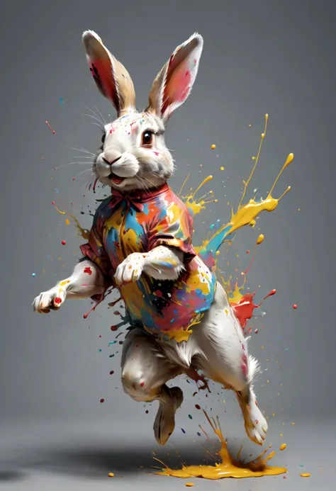 ink splash, paint splatter, Running rabbit, by Baroque style, intricate, (best quality, masterpiece, Representative work, official art, Professional, 8k)