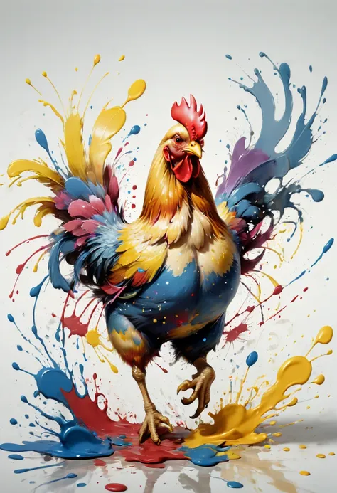 ink splash, paint splatter, running chicken, by wu daozi, whimsical, intricate, (best quality, masterpiece, representative work,...