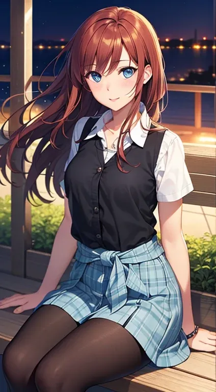 ((best quality, high resolution, pixel perfect, 4K))), 1girl in, single, alone, Beauty、see whole body、 ((Long hair to waist, Short Liuhai, reddish brown hair)), ((blue eyes, beautiful eyelashes, realistic eyes)), ((Detailed face, blush:1.2)), ((smooth text...