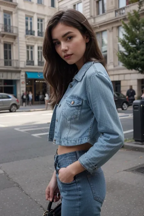 Jeune femme brune en tenue DENIM