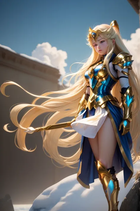  Saint Seiya，1 girl，blond，Gradient，Gradient背景，long hair，solo，1 girl，blond，bow，Gloves，long hair，Fantastic girl，solo ,