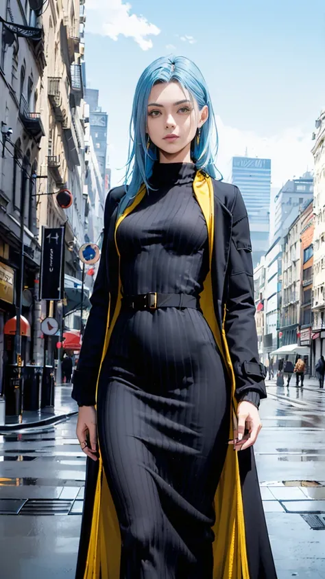  masterpiece, highest quality,(realistic: 1.4),ultra high resolution, unity 8k,symmetry, highly detailed face, perfect lighting, (perfect hands, perfect anatomy), (city background:1.3), ((black maxi knit dress:1.4, gown coat:1.3)), big breasts, thin waist,...