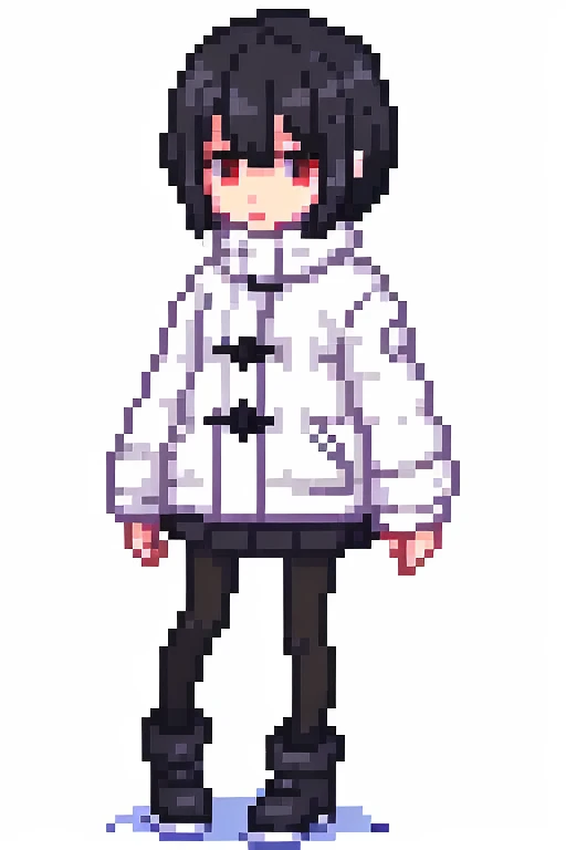 1 girl, black hair,short hair、whole body, Pixel World,nature, ,winter, No background