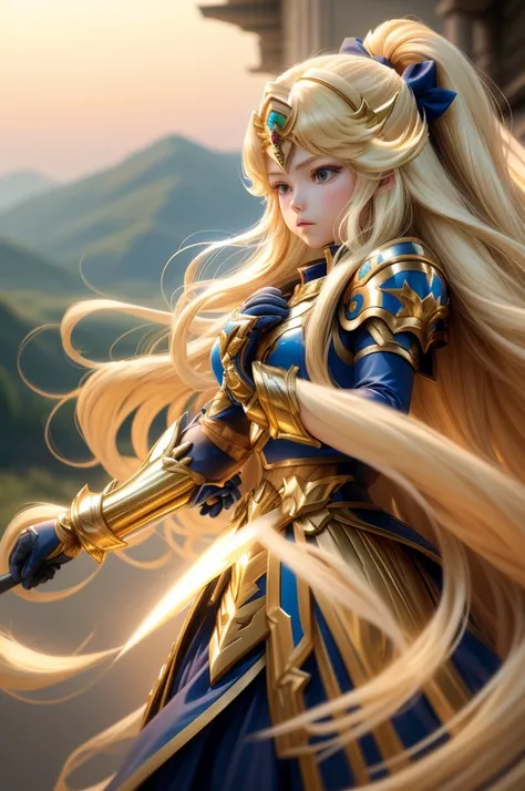  Saint Seiya，1 girl，blond，Gradient，Gradient背景，long hair，solo，1 girl，blond，bow，Gloves，long hair，Fantastic girl，solo ,