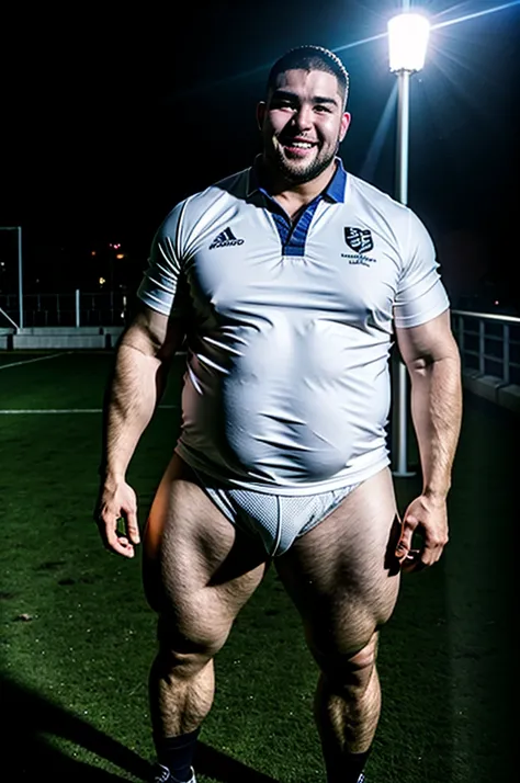 One man, 
photo style, 24mm lens, f2.8 f number, full body layout, whole body, 

ecstatic facial expression, (Heavyset body:0.5), 
(Slightly overweight:0.3), (thick neck:1.2),  
(thick legs:0.3),(big bulge in crotch:0.2),

Wiry, Plump body, chest muscles, ...