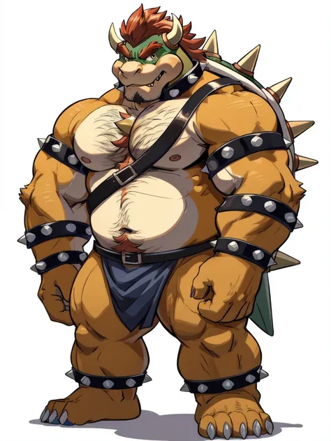 bowser, detailed bowser, 4k, high resolution, best quality, posted on e621, solo, male, masculine, pectorals, heavyweight, (white background, no background:1.1), (wfa style, meesh style:1.0), bowser anatomy, (detailed face, detailed eyes:1.0), (flat colors...