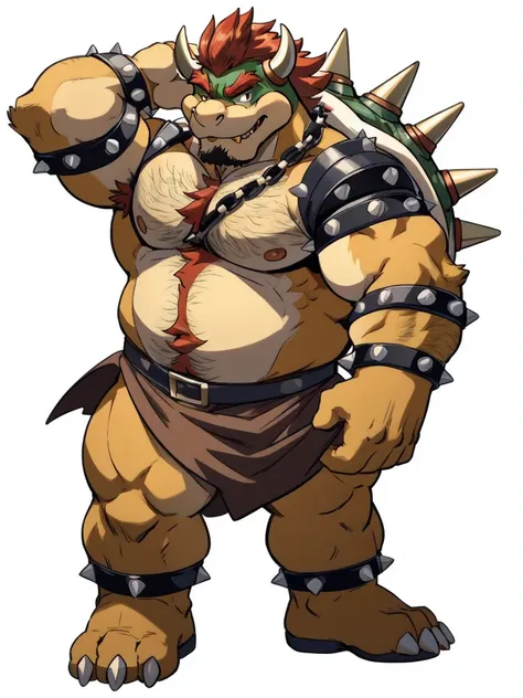 bowser, detailed bowser, 4k, high resolution, best quality, posted on e621, solo, male, masculine, pectorals, heavyweight, (whit...