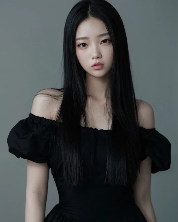 Un primer plano de una mujer con cabello largo y negro con un vestido negro, jaeyeon nam, portrait of jossi de blackpink, jennie rosa negro, Jinyoung Shin, heonhwa choe, lee ji-eun, lee ji - eun, TaeJune Kim, cruel korean gothic girl, aparcar desde-min, se...