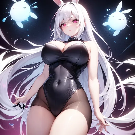 (((Alone))),(((Woman))),(((Big breasts))),(((White Rabbit Ear))),(((White hair))),(((Thin waist ))),(((Thick thighs))),(((Reddish pink eyes))),(((Pale skin)))