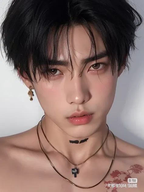 Hombre arafed con cabello negro y un collar con una cruz., cai xukun, handsome japanese demon boy, pintar ulzzang, Jinyoung Shin, jungkook, Jinyoung Shin aesthetic, 1 7-year-old boy with a thin face, yanjun chengt, hyung tae, pale korean adorable face, Tae...