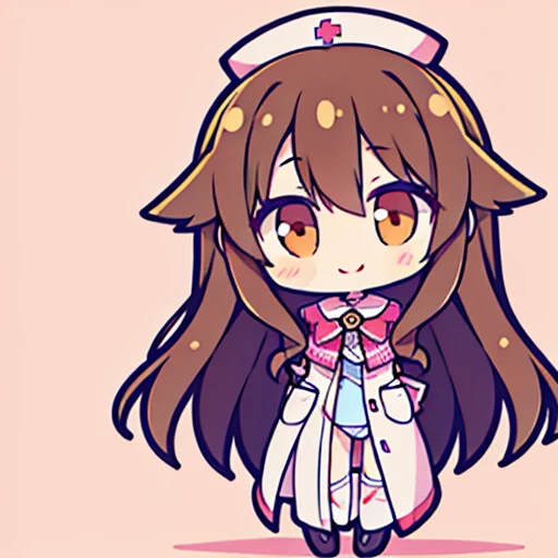  muste piece、super detailed、High quality、masterpiece、highest quality, 1 girl, long brown hair:1.5、wavy long hair、brown eyes、alone、Sexy Nurse、lingerie、bewitching smile、{{one tone background、 background:1.8}}、Full body Esbian、icon、