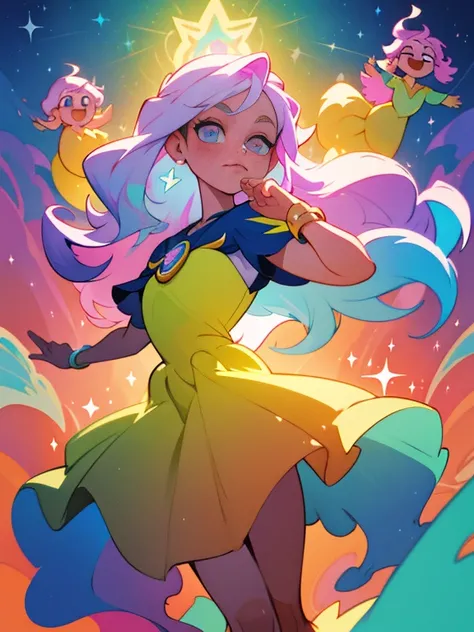 hermosa chica, Flowing liquid dress, vistoso flowing long hair, Colores pastel vibrantes, (vistoso), magical lights, sparkling magical liquid, inspired por Glen Keane, inspired por Lois van Baarle, Estilo de arte de Disney, por Lois van Baarle, aura brilla...