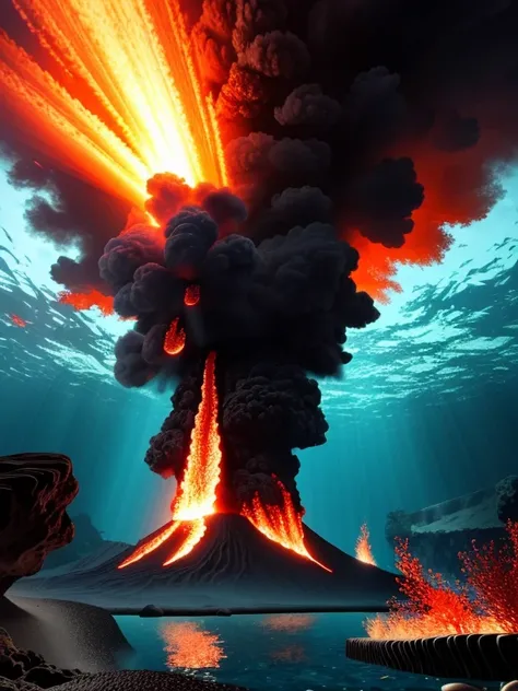 (an underwater scene),(best quality,8k),(submarine volcanic eruption)