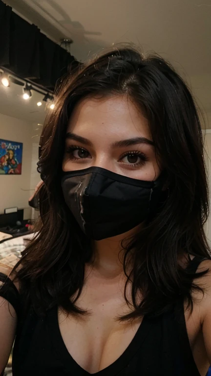 You make me the same woman as to upload an Instagram post of a famous stremer girl with a super gamer room with a plain black mask taking sexy selfies