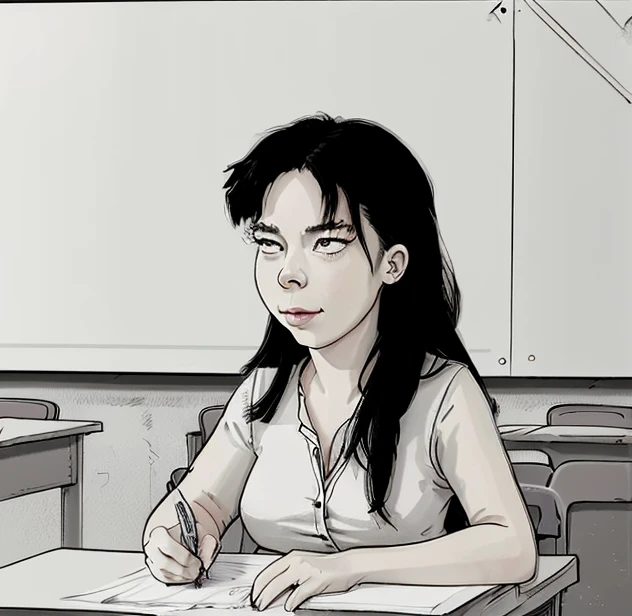 Amy on Classroom, ink drawing line 