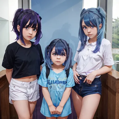 two girl sister, one with purple hair and the other with blue hair, one teen and little .