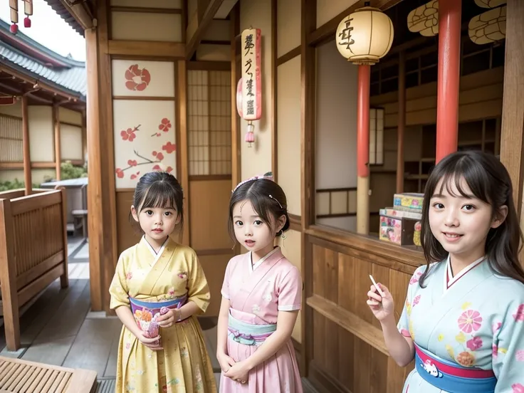 (Showa-style, Retro:1.1), Candystore、Children、(Vintage decorations:1.5), Nostalgic atmosphere、(Colorful candies:1.4), (Shelves filled with sweets:1.2), School uniform-wearing children、(Lining up:1.3), Excitement and anticipation、(Japanese architecture:1.6)...