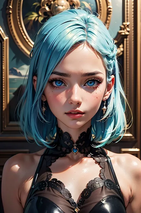 un primer plano de una joven con ojos azules y una camisa amarilla, ojos azules brillantes, Arte digital ultrarrealista, arte digital altamente realista, Arte digital hiperrealista, hyperrealistic fantasy art, Arte digital ultrarrealista, ojos azules brill...