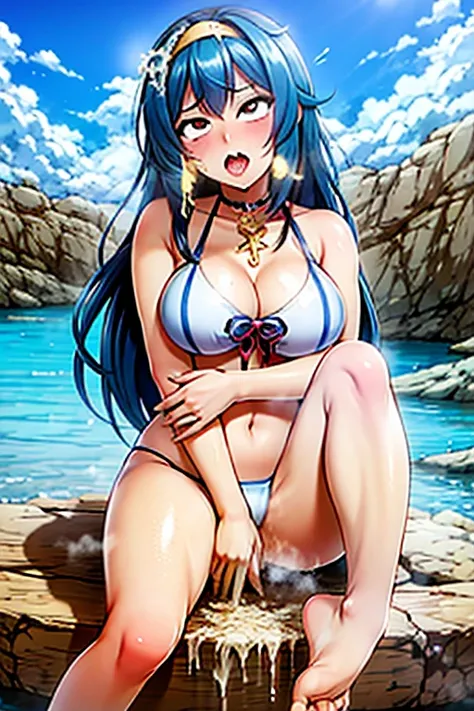 Sunshine beach beauty girl exposed swimsuit big breasts and feet big European style anime two-dimensional cute girl sesame seductive pictures 