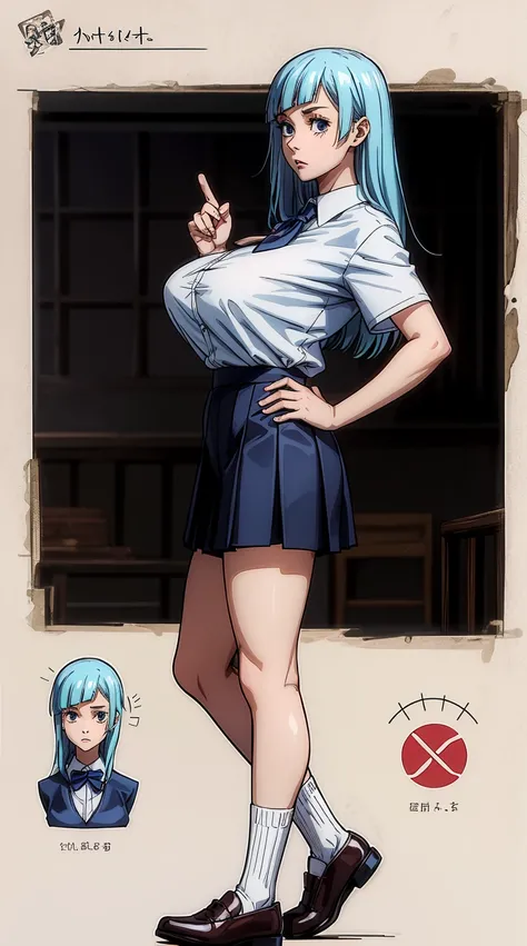 girl, solo, full body, from head to toe, standing, (Huge_Breasts:1.3), short skirt,

Character Design Sheet, character reference sheet, character turn around,

,Kasumi, blue hair, long hair, blue eyes, blunt bangs,

,Girl in school uniform,skirt, shirt, ri...