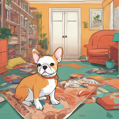 8k、high resolution、LO-FI、dog、French Bulldog、room、sitting