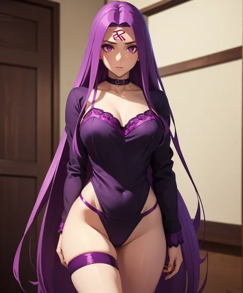 1girl, best quality, masterpiece, high resolution, solo, {purple lingerie:1.40}, {short lingerie:1.20}, {medusa_fgo:1.15}, long_hair, purple_hair, very_long_hair, purple_eyes, breasts, big_breasts, purple lingerie