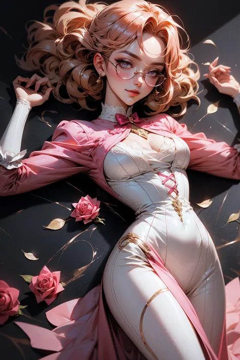 Anime girl tuxedo with curly rose gold hair and round gold glasses, rose gold eyes. Guviz style art, attractive detailed art style, Charlie Bowater Style, 1 7 - year - old cute anime girl, detailed manga style, detailed anime character art, germ of art. Hi...