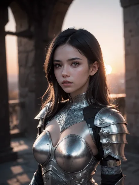 (masterpiece), (extremely intricate:1.3), (realistic), portrait of a girl, the most beautiful in the world, (medieval armor), metal reflections, upper body, outdoors, intense sunlight, far away castle, professional photograph of a stunning woman detailed, ...