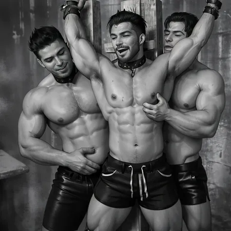 (2men) (2 men) muscular shirtless handsome men tied both standing by wooden pole   next to eachother,tickled  armpits, tickled  sides, tickled thighs, tickle torture, ( hands everywhere 1:1) ( hands all over) armpit grab, belly grab, thigh grab, wearing bl...