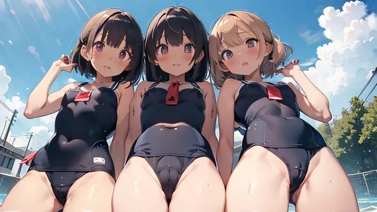 mastute piece,Best Quality,insanely detailed,8k cg,nsfw,
two girls,line up in a row,((((School swimsuit with round holes in the nipples and crotch area)))),blush,open your mouth,heart pupil,sandy beach