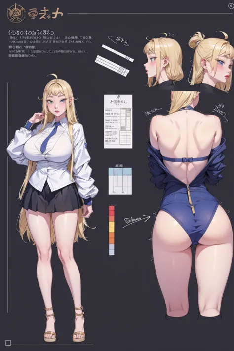 girl, solo, full body, from head to toe, standing, (Huge_Breasts:1.3), short skirt,

Character Design Sheet, character reference sheet, character turn around,

minami_fuyuki, ahoge,