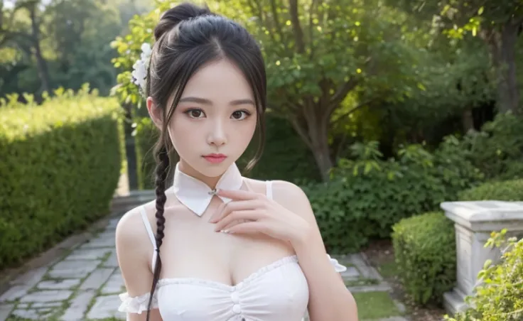 best quality, 8k, Traditional beauty，Young girl，Chinese skirt，shorts，white shirt，Casual clothes, Highly detailed facial and skin textures, delicate eyes, Just one person，Chinese girl，The costumes are detailed and complete，medium breasts, Super detailed bla...