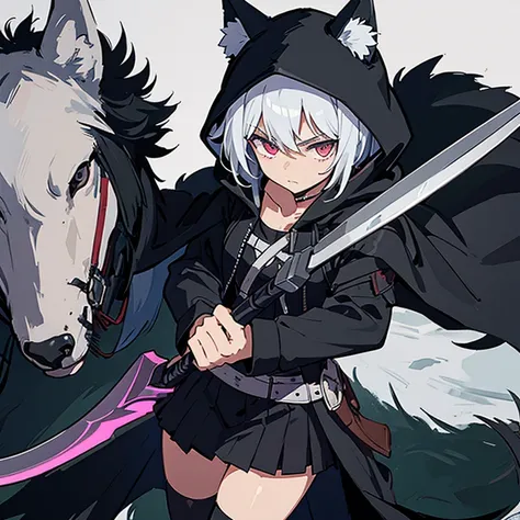  I am girl and I attacker, my weapon is a scythe, I wear a mask and I wear Wolf robe, my hand is bandaged.