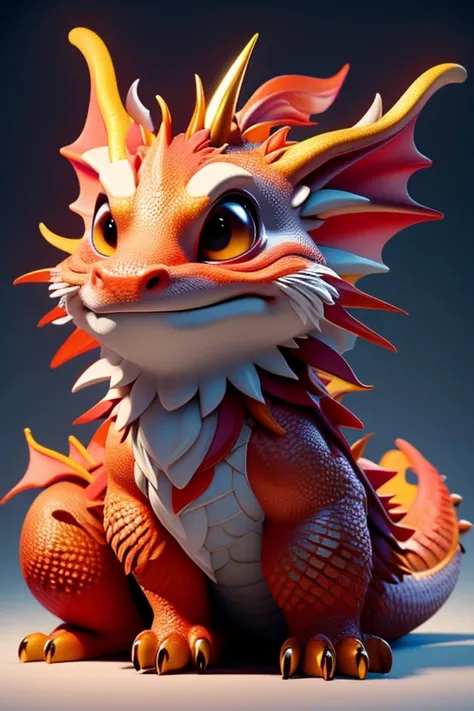 ((best quality)), ((masterpiece)), a small red dragon, with golden scales, dragon sitting on a colorful surface, furry, cute lit...