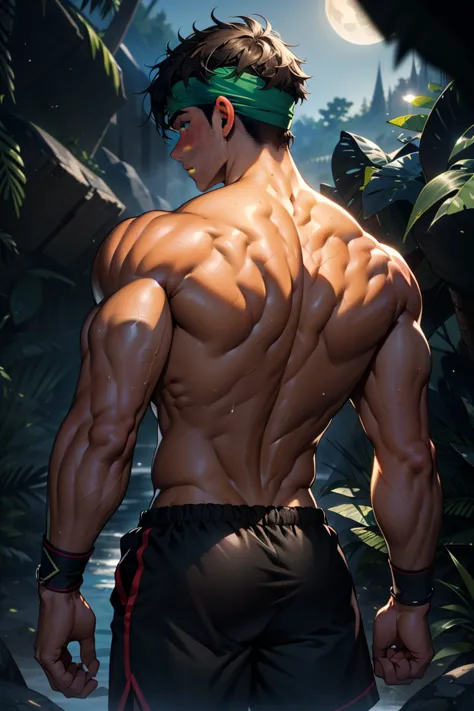 (masterpiece, best quality, 18 year old boy, 8k, ultra-detailed), (from behind, looking away, upper body, monolid eyes, thin lip...