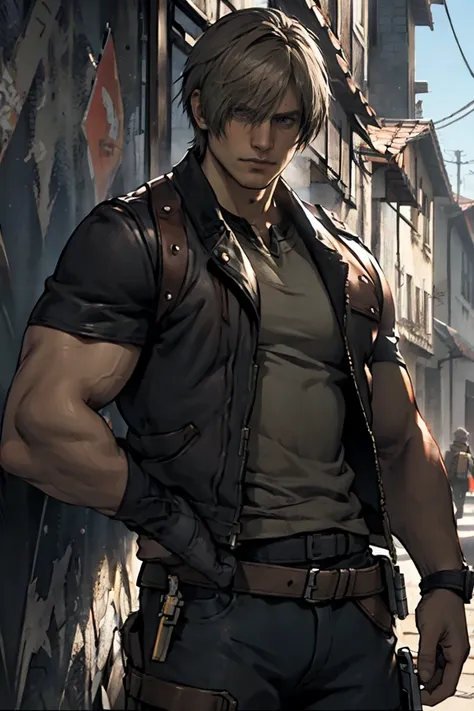 leon s kennedy holds an urban rpg.