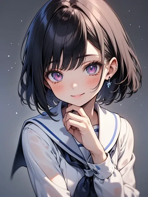 （masterpiece），（highest quality），（very detailed），（enlightenment），（ultra high resolution）, black hair, Anime adult woman wearing a sailor suit, navy blue sailor uniform, anime style, 2D rendering of an anime adult woman, realistic young anime adult woman, Sm...