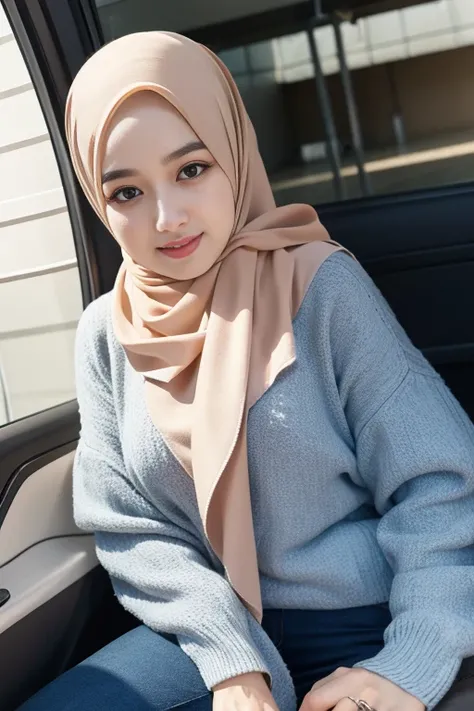 long tshirt Outfit, (RAW photo, Materpiece, Best Quality), Flower Mountain, Landscape view, Galaxy style, on the skies wave, Modelling Posing, Clothes that are covered and polite, long-sleeved Hijab clothes, look polite and elegant, ((Best Quality Hijab Ha...