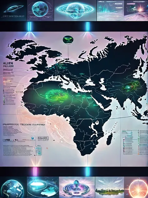 Future world electronic map，Electronic holographic projection map of alien high-tech civilization，light and shadow map，Cyberpunk world projection map