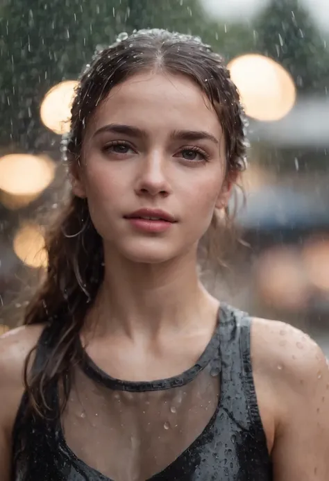 a close-up shot of the girl’s face, capturing the raindrops on her skin and the intensity of her emotions as she dances in the rain