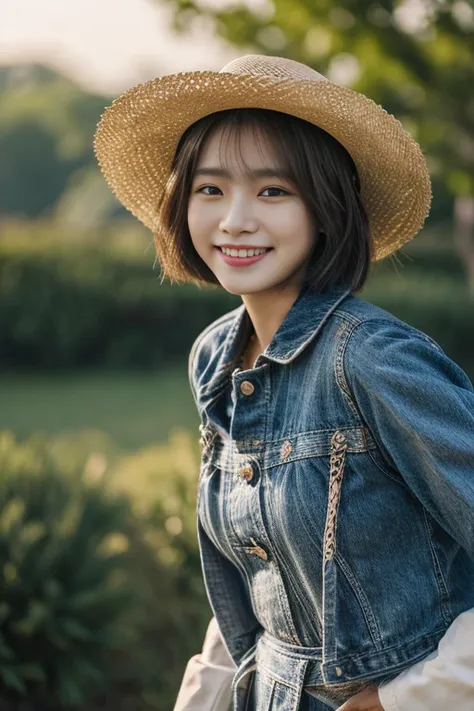 ​masterpiece、4K、top-quality、beautiful Korean women、detail portrayal、1 girl in、23years old、(Barong:1.1)、bob cuts、naturey、depth of fields、cowboy  shot、(Angle from below:1.2)、ssmile